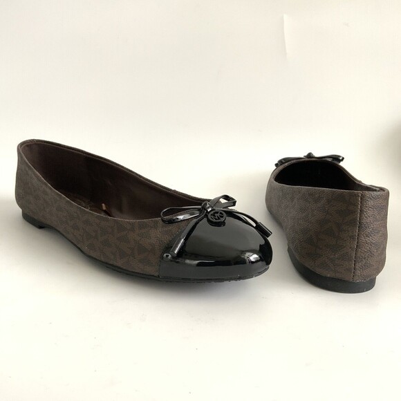 Michael Michael Kors Flats Size 10M Brown Monogrammed Cap-toe Bow Front Ballet - Picture 3 of 11